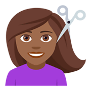 💇🏾‍♀️ Emoji Frau beim Haareschneiden: mitteldunkle Hautfarbe JoyPixels 4.0.