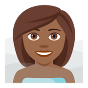 🧖🏾‍♀️ Emoji Mujer En Una Sauna: Tono De Piel Oscuro Medio en JoyPixels 4.0.