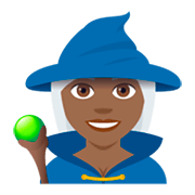 🧙🏾‍♀️ Emoji Magierin: mitteldunkle Hautfarbe JoyPixels 4.0.