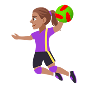 🤾🏽‍♀️ Emoji Mujer Jugando Al Balonmano: Tono De Piel Medio en JoyPixels 4.0.