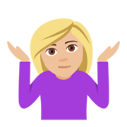 🤷🏼‍♀️ Emoji schulterzuckende Frau: mittelhelle Hautfarbe JoyPixels 4.0.