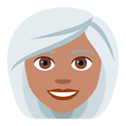 Émoji 👩🏽‍🦳 Femme : Peau Légèrement Mate Et Cheveux Blancs sur JoyPixels 4.0.