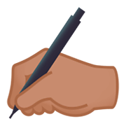 ✍🏽 Emoji schreibende Hand: mittlere Hautfarbe JoyPixels 4.0.