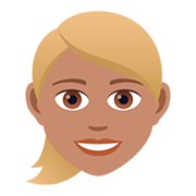 👱🏽‍♀️ Emoji Frau: mittlere Hautfarbe, blond JoyPixels 5.0.