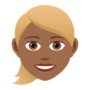 👱🏾‍♀️ Emoji Frau: mitteldunkle Hautfarbe, blond JoyPixels 5.0.