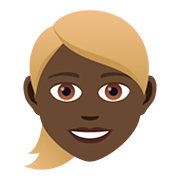 👱🏿‍♀️ Emoji Frau: dunkle Hautfarbe, blond JoyPixels 5.0.