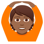 🙆🏾 Emoji Person mit Händen auf dem Kopf: mitteldunkle Hautfarbe JoyPixels 5.0.