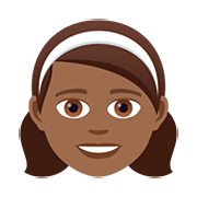 👧🏾 Emoji Mädchen: mitteldunkle Hautfarbe JoyPixels 5.0.