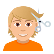 💇🏼 Emoji Persona Cortándose El Pelo: Tono De Piel Claro Medio en JoyPixels 5.0.