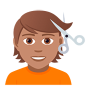 Émoji 💇🏽 Personne Qui Se Fait Couper Les Cheveux : Peau Légèrement Mate sur JoyPixels 5.0.