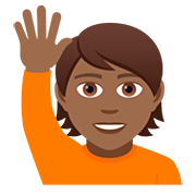 🙋🏾 Emoji Person mit erhobenem Arm: mitteldunkle Hautfarbe JoyPixels 5.0.