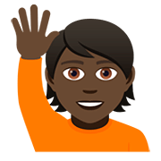 🙋🏿 Emoji Person mit erhobenem Arm: dunkle Hautfarbe JoyPixels 5.0.