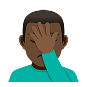 🤦🏿‍♂️ Emoji sich an den Kopf fassender Mann: dunkle Hautfarbe JoyPixels 5.0.