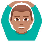 🙆🏽‍♂️ Emoji Mann mit Händen auf dem Kopf: mittlere Hautfarbe JoyPixels 5.0.