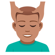 💆🏽‍♂️ Emoji Mann, der eine Kopfmassage bekommt: mittlere Hautfarbe JoyPixels 5.0.