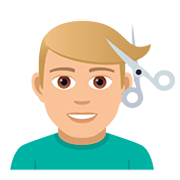Émoji 💇🏼‍♂️ Homme Qui Se Fait Couper Les Cheveux : Peau Moyennement Claire sur JoyPixels 5.0.