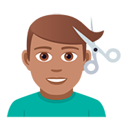 💇🏽‍♂️ Emoji Mann beim Haareschneiden: mittlere Hautfarbe JoyPixels 5.0.