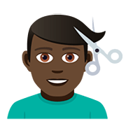 💇🏿‍♂️ Emoji Mann beim Haareschneiden: dunkle Hautfarbe JoyPixels 5.0.