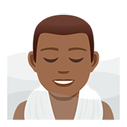 🧖🏾‍♂️ Emoji Hombre En Una Sauna: Tono De Piel Oscuro Medio en JoyPixels 5.0.