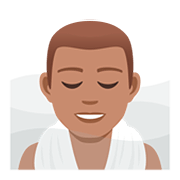 🧖🏽‍♂️ Emoji Mann in Dampfsauna: mittlere Hautfarbe JoyPixels 5.0.