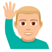 🙋🏼‍♂️ Emoji Homem Levantando A Mão: Pele Morena Clara na JoyPixels 5.0.