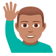 Émoji 🙋🏽‍♂️ Homme Qui Lève La Main : Peau Légèrement Mate sur JoyPixels 5.0.