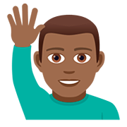🙋🏾‍♂️ Emoji Mann mit erhobenem Arm: mitteldunkle Hautfarbe JoyPixels 5.0.
