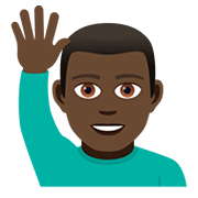 🙋🏿‍♂️ Emoji Homem Levantando A Mão: Pele Escura na JoyPixels 5.0.