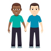 👨🏾‍🤝‍👨🏻 Emoji händchenhaltende Männer: mitteldunkle Hautfarbe, helle Hautfarbe JoyPixels 5.0.