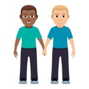 👨🏾‍🤝‍👨🏼 Emoji händchenhaltende Männer: mitteldunkle Hautfarbe, mittelhelle Hautfarbe JoyPixels 5.0.
