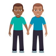 👨🏾‍🤝‍👨🏽 Emoji händchenhaltende Männer: mitteldunkle Hautfarbe, mittlere Hautfarbe JoyPixels 5.0.