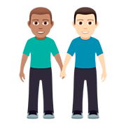 👨🏽‍🤝‍👨🏻 Emoji händchenhaltende Männer: mittlere Hautfarbe, helle Hautfarbe JoyPixels 5.0.