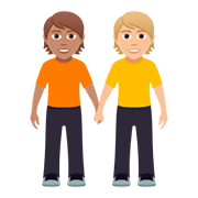 🧑🏽‍🤝‍🧑🏼 Emoji sich an den Händen haltende Personen: mittlere Hautfarbe, mittelhelle Hautfarbe JoyPixels 5.0.