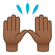 Emoji 🙌🏾 Mani Alzate: Carnagione Abbastanza Scura su JoyPixels 5.0.