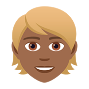 👱🏾 Emoji Person: mitteldunkle Hautfarbe, blondes Haar JoyPixels 5.0.