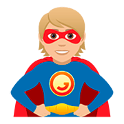🦸🏼 Emoji Personaje De Superhéroe: Tono De Piel Claro Medio en JoyPixels 5.0.