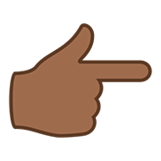 👉🏾 Emoji Dorso Da Mão Com Dedo Indicador Apontando Para A Direita: Pele Morena Escura na JoyPixels 5.0.