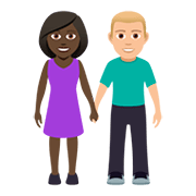 👩🏿‍🤝‍👨🏼 Emoji Mann und Frau halten Hände: dunkle Hautfarbe, mittelhelle Hautfarbe JoyPixels 5.0.