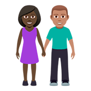 👩🏿‍🤝‍👨🏽 Emoji Mann und Frau halten Hände: dunkle Hautfarbe, mittlere Hautfarbe JoyPixels 5.0.