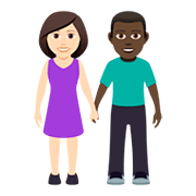 👩🏻‍🤝‍👨🏿 Emoji Mann und Frau halten Hände: helle Hautfarbe, dunkle Hautfarbe JoyPixels 5.0.