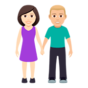 👩🏻‍🤝‍👨🏼 Emoji Mann und Frau halten Hände: helle Hautfarbe, mittelhelle Hautfarbe JoyPixels 5.0.