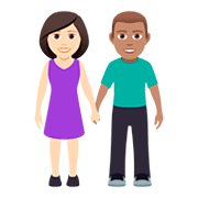 👩🏻‍🤝‍👨🏽 Emoji Homem E Mulher De Mãos Dadas: Pele Clara E Pele Morena na JoyPixels 5.0.