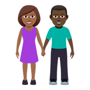 👩🏾‍🤝‍👨🏿 Emoji Mann und Frau halten Hände: mitteldunkle Hautfarbe, dunkle Hautfarbe JoyPixels 5.0.