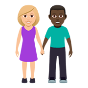 👩🏼‍🤝‍👨🏿 Emoji Mann und Frau halten Hände: mittelhelle Hautfarbe, dunkle Hautfarbe JoyPixels 5.0.