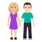 👩🏼‍🤝‍👨🏻 Emoji Mann und Frau halten Hände: mittelhelle Hautfarbe, helle Hautfarbe JoyPixels 5.0.