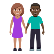 👩🏽‍🤝‍👨🏿 Emoji Mann und Frau halten Hände: mittlere Hautfarbe, dunkle Hautfarbe JoyPixels 5.0.