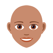 👩🏽‍🦲 Emoji Frau: mittlere Hautfarbe, Glatze JoyPixels 5.0.