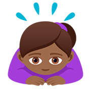 🙇🏾‍♀️ Emoji Mujer Haciendo Una Reverencia: Tono De Piel Oscuro Medio en JoyPixels 5.0.
