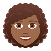 👩🏾‍🦱 Emoji Frau: mitteldunkle Hautfarbe, lockiges Haar JoyPixels 5.0.
