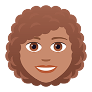 👩🏽‍🦱 Emoji Frau: mittlere Hautfarbe, lockiges Haar JoyPixels 5.0.